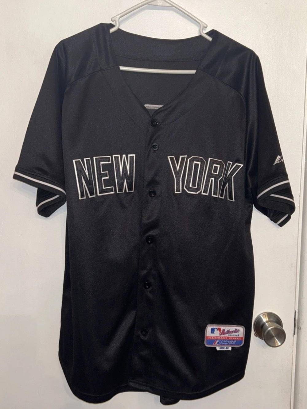 Authentic Majestic New York Yankees Derek Jeter #2 Black Button-Front Jersey
